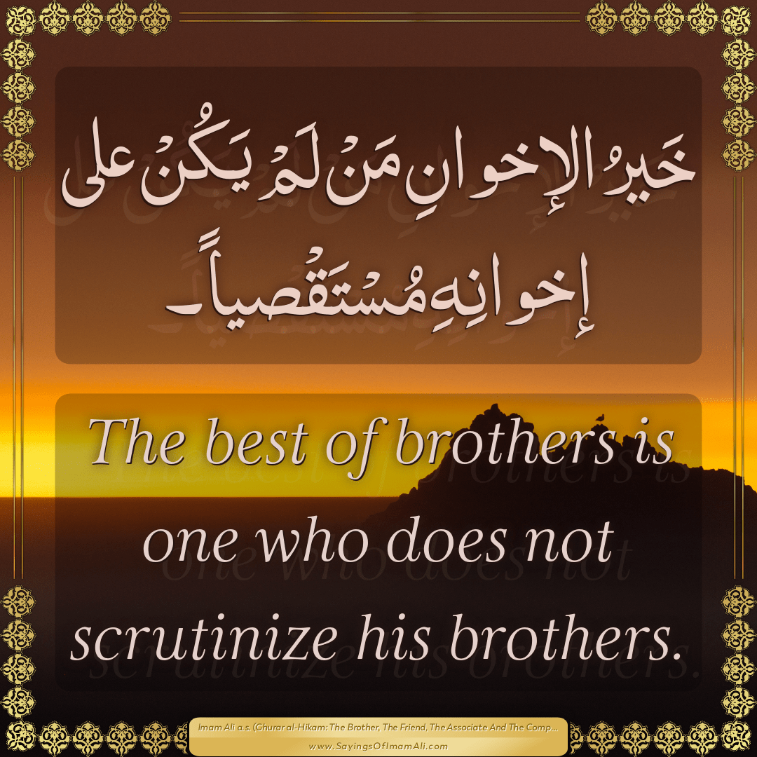The best of brothers is one who does not scrutinize his brothers.